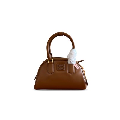 MIU MIU COGNAC ARCADIE LEATHER BAG 5BB191 (22*13*10.5cm)